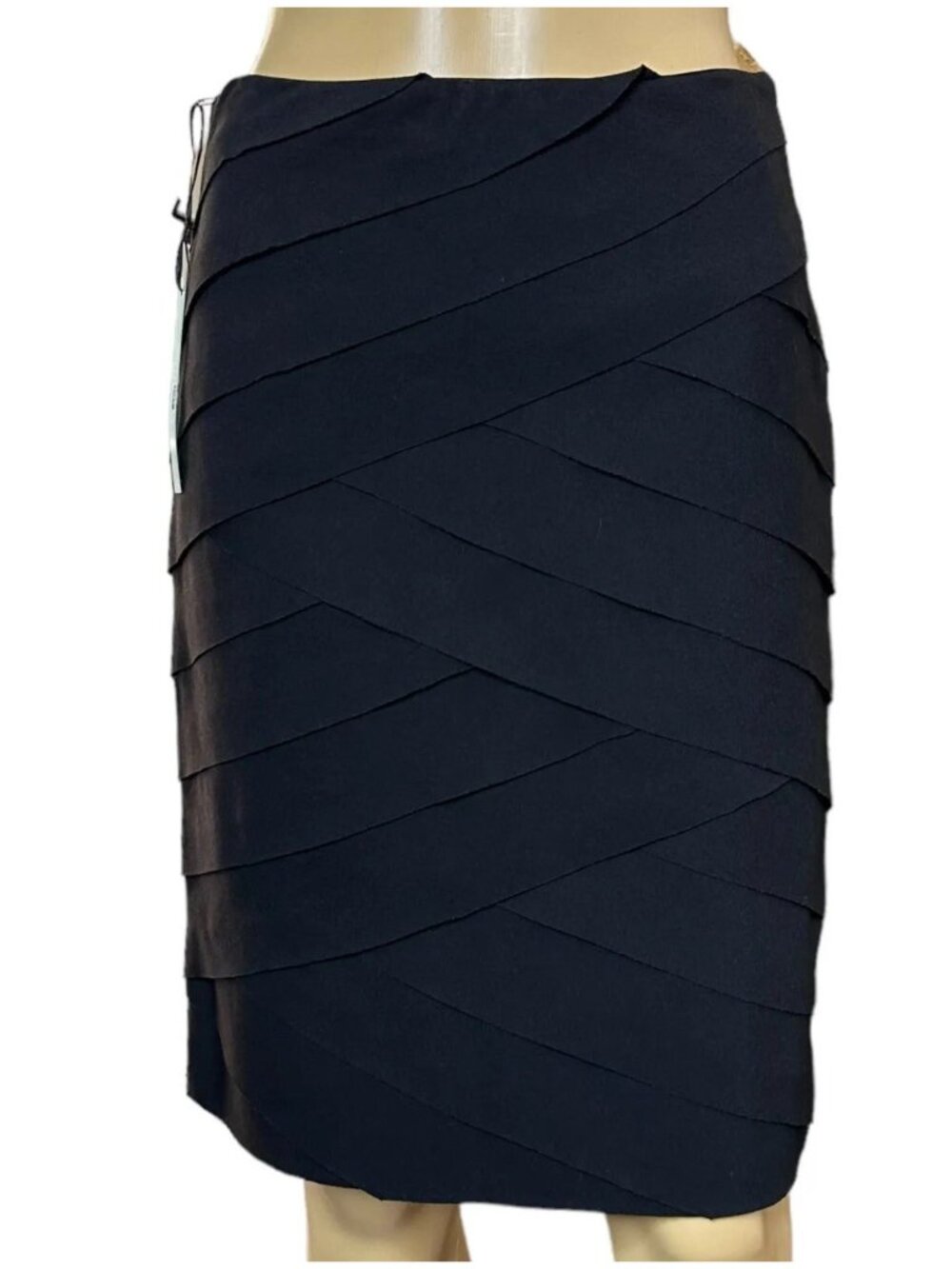 White House Artichoke Pencil Skirt Size 4 M Black Knee Length Lined Stretch